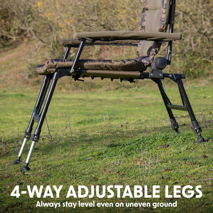 Deluxe Portable Fishing Chair, Reclining, Padded Armrests, Adjustable, Rotating Feet - DL73