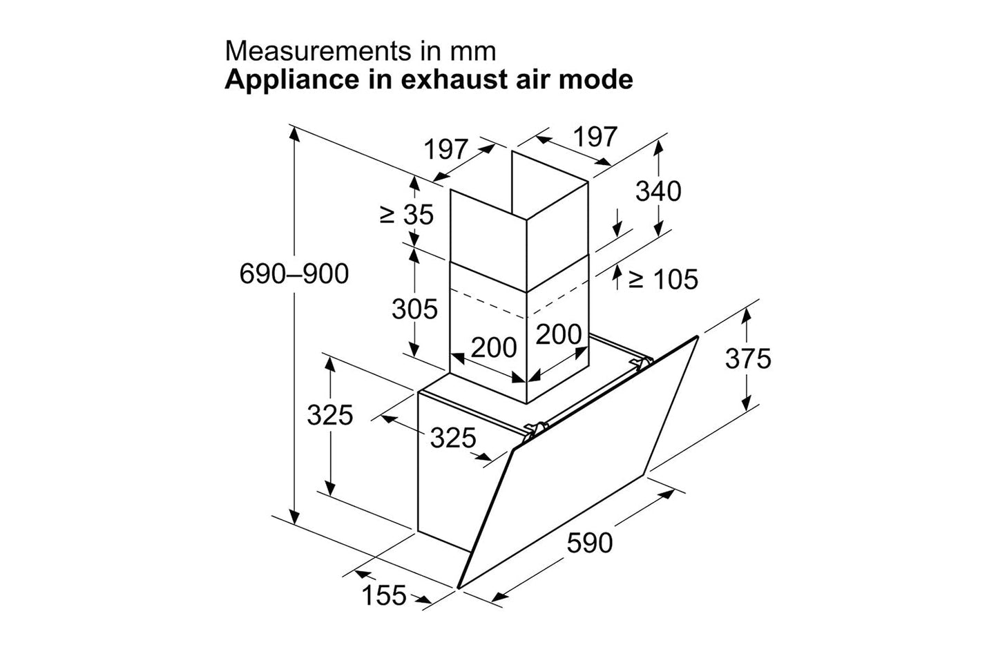 Bosch 60 cm Wall Mount Cooker Hood | DWK65DK60B | Black