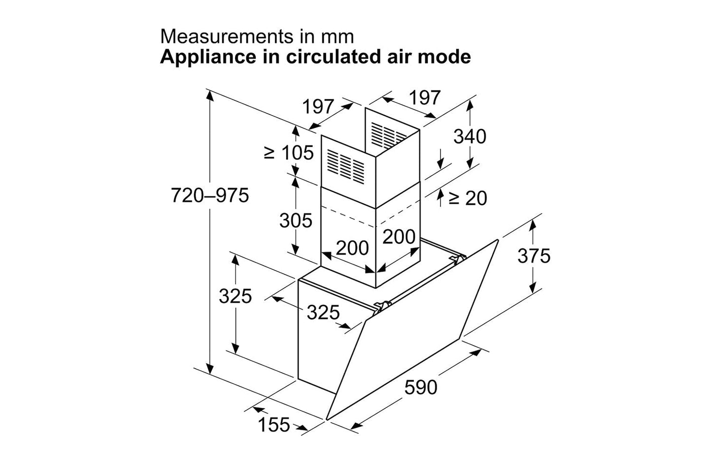 Bosch 60 cm Wall Mount Cooker Hood | DWK65DK60B | Black