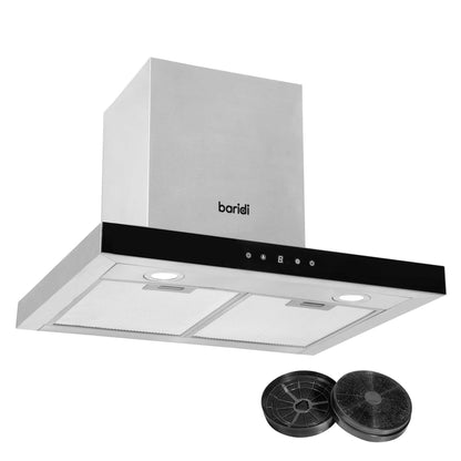 Baridi 60cm T-Shape Chimney Cooker Hood with Carbon Filters, Stainless Steel - DH130
