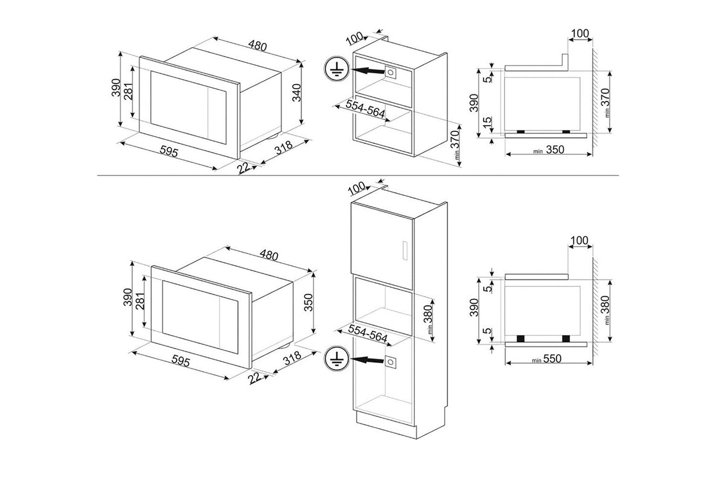 Smeg 21L 1300W Built-in Microwave| FMI120G | Neptune Grey