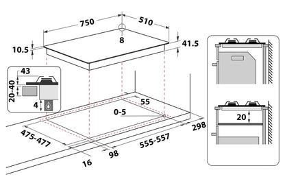 Hotpoint 75cm Built-in Gas Hob | FTGHG751D/H(BK) | Black