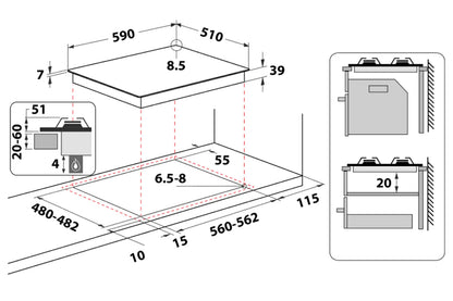 Whirlpool 60cm Built in Gas Hob | GMWL628/IXL