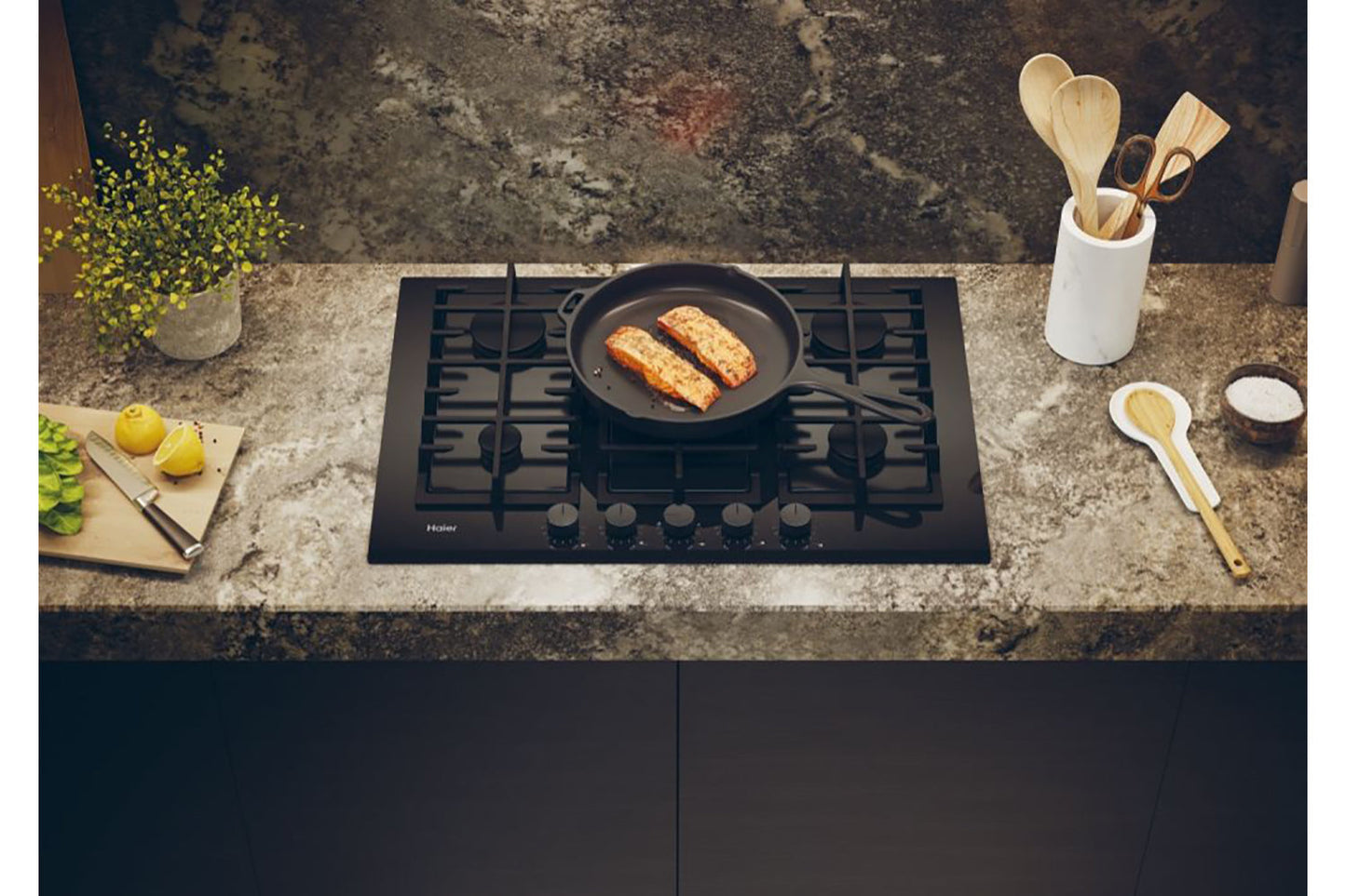 Haier Series 6 75cm 5 Burner Gas Hob | HAVG75TBBP | Black