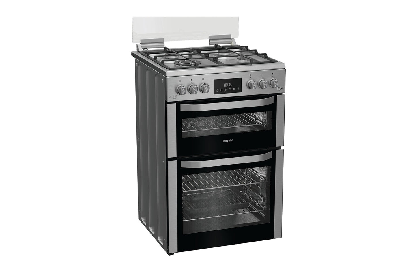 Hotpoint 60cm Double Oven Gas Cooker with Glass Lid | HDG6GDC2TWX | Stainless Steel