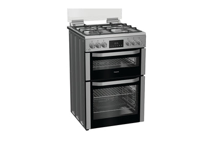 Hotpoint 60cm Double Oven Gas Cooker with Glass Lid | HDG6GDC2TWX | Stainless Steel