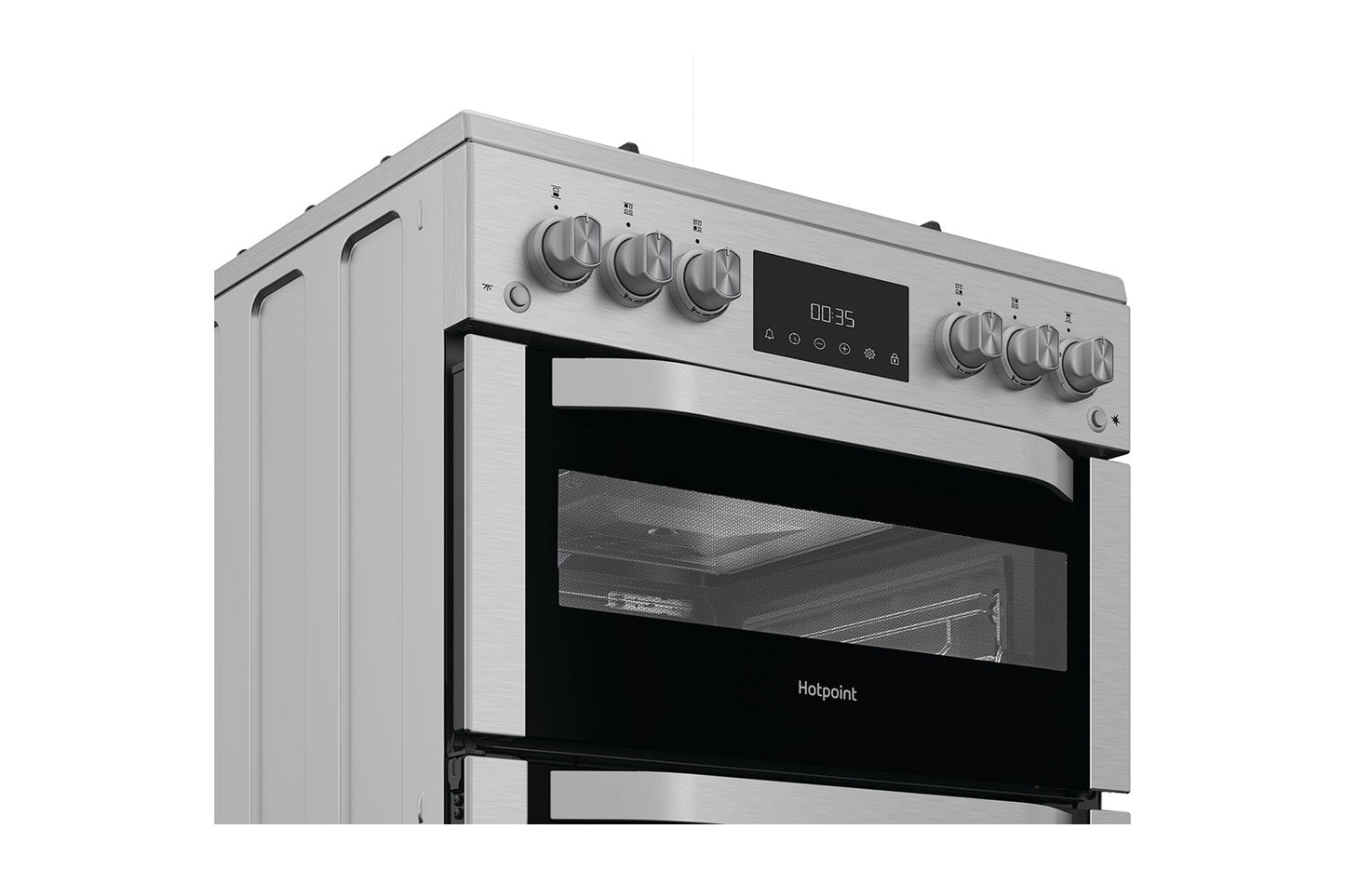 Hotpoint 60cm Double Oven Gas Cooker with Glass Lid | HDG6GDC2TWX | Stainless Steel