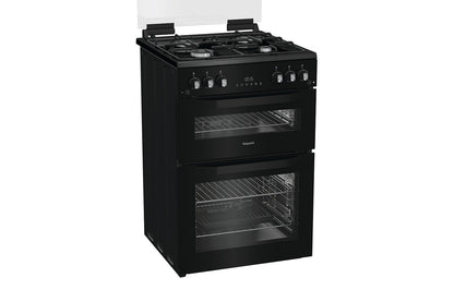 Hotpoint 60cm Freestanding Double Gas Cooker | HDG6GDCB1 | Black