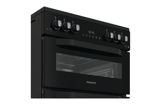 Hotpoint 60cm Freestanding Double Gas Cooker | HDG6GDCB1 | Black