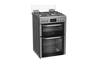 Hotpoint 60cm Double Oven Gas Cooker with Glass Lid | HDG6GDCWX | Stainless Steel