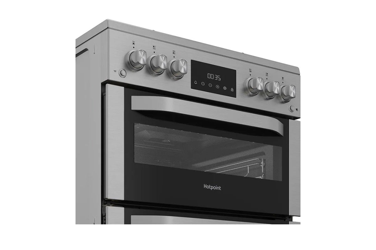 Hotpoint 60cm Double Oven Gas Cooker with Glass Lid | HDG6GDCWX | Stainless Steel