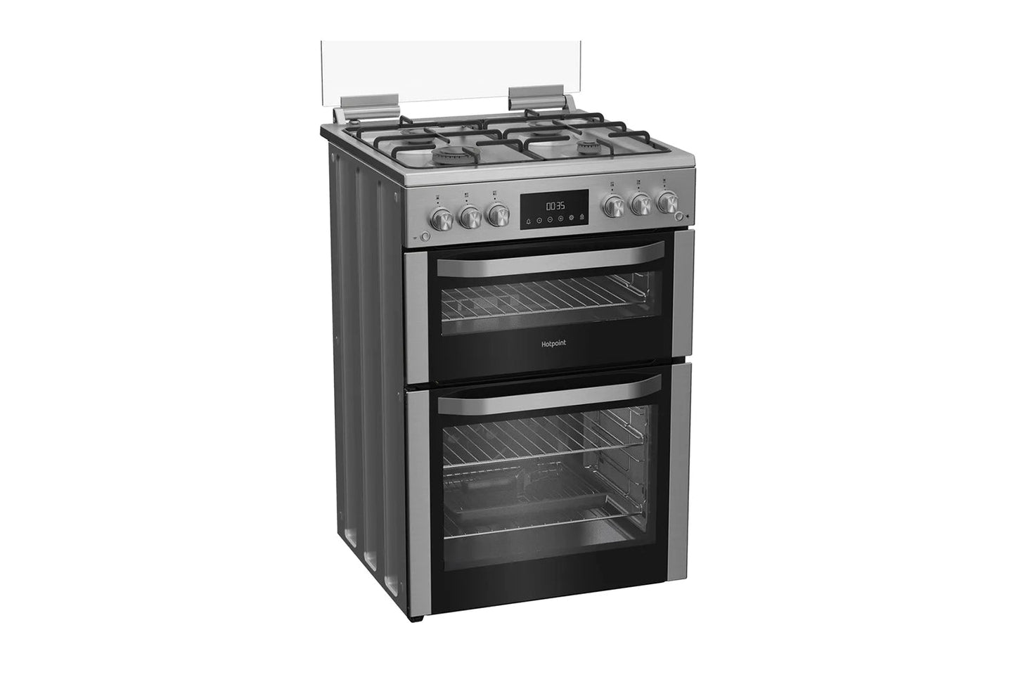 Hotpoint 60cm Double Oven Gas Cooker with Glass Lid | HDG6GDCX | Stainless Steel