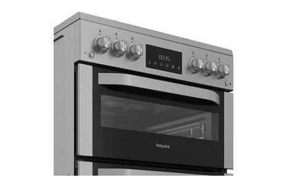 Hotpoint 60cm Double Oven Gas Cooker with Glass Lid | HDG6GDCX | Stainless Steel