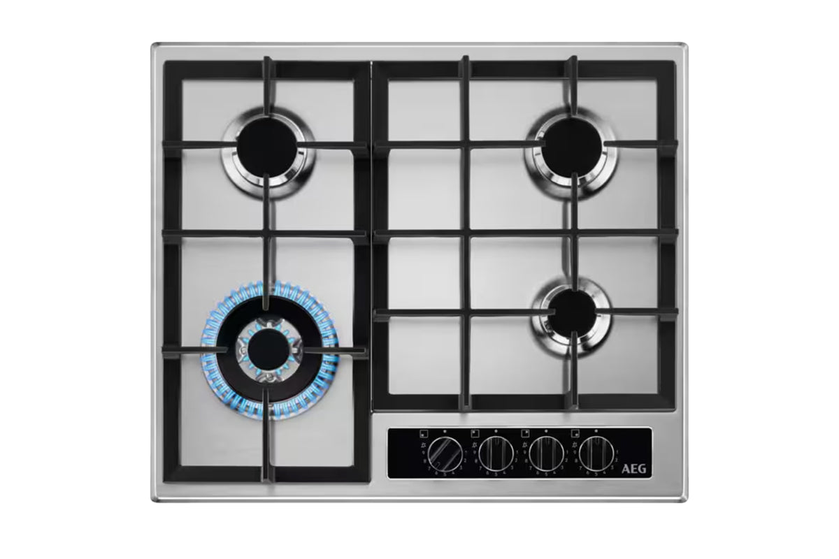 AEG 6000 Series 60cm 4 Burner Gas Hob | HGB64420YM | Stainless Steel