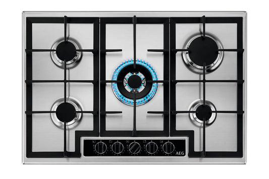 AEG 75cm 6000 Slim Line 5 Burner Gas Hob | HGB75420YM | Stainless Steel