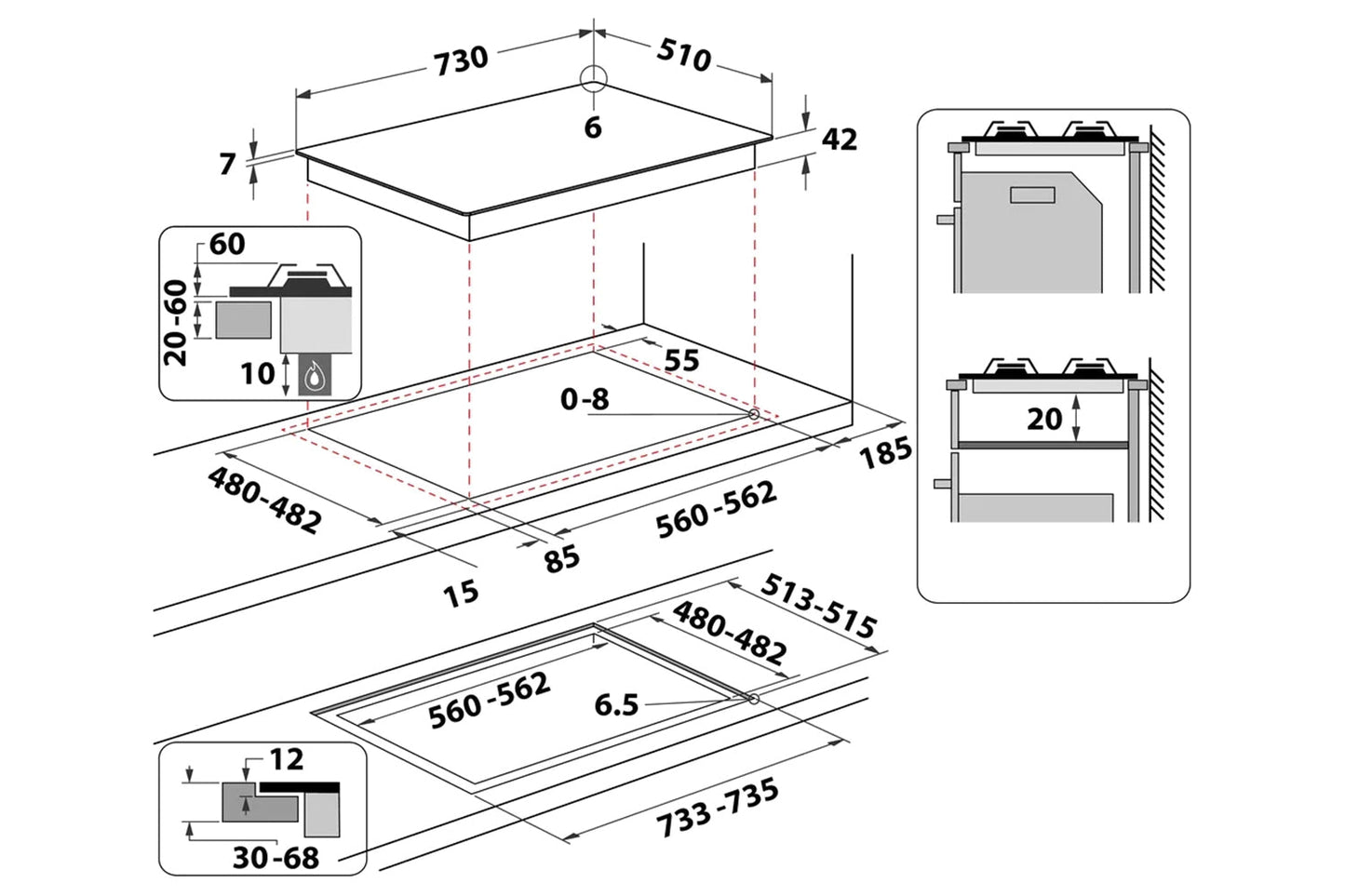 Hotpoint 73cm Built-in Gas Hob | HGS72SBK | Black