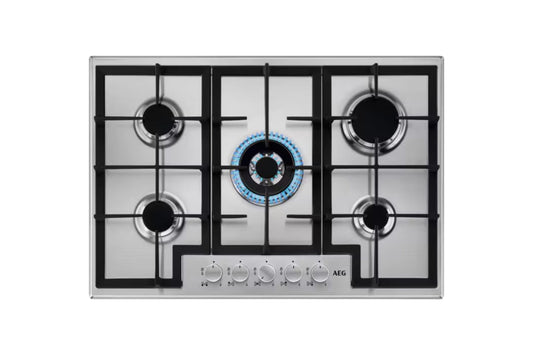 AEG 75cm Slim line 5 Burner Gas Hob | HGX75400SM | Stainless Steel