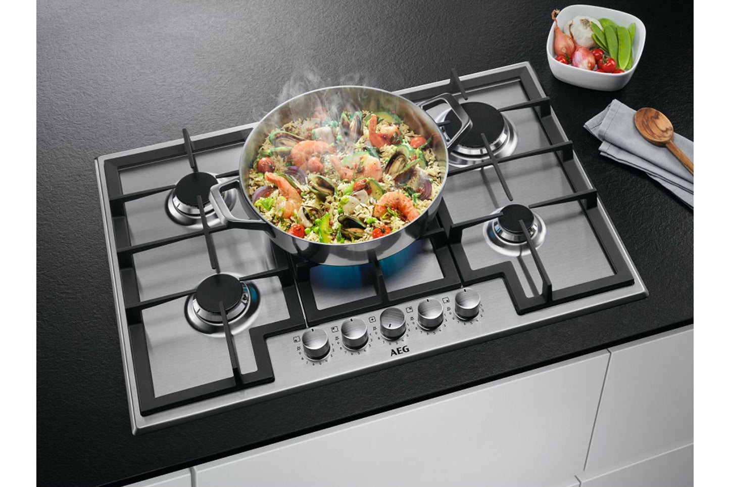 AEG 75cm Slim line 5 Burner Gas Hob | HGX75400SM | Stainless Steel