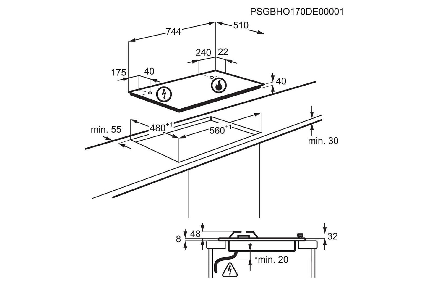 AEG 75cm Slim line 5 Burner Gas Hob | HGX75400SM | Stainless Steel