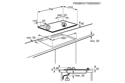 AEG 75cm Slim line 5 Burner Gas Hob | HGX75400SM | Stainless Steel