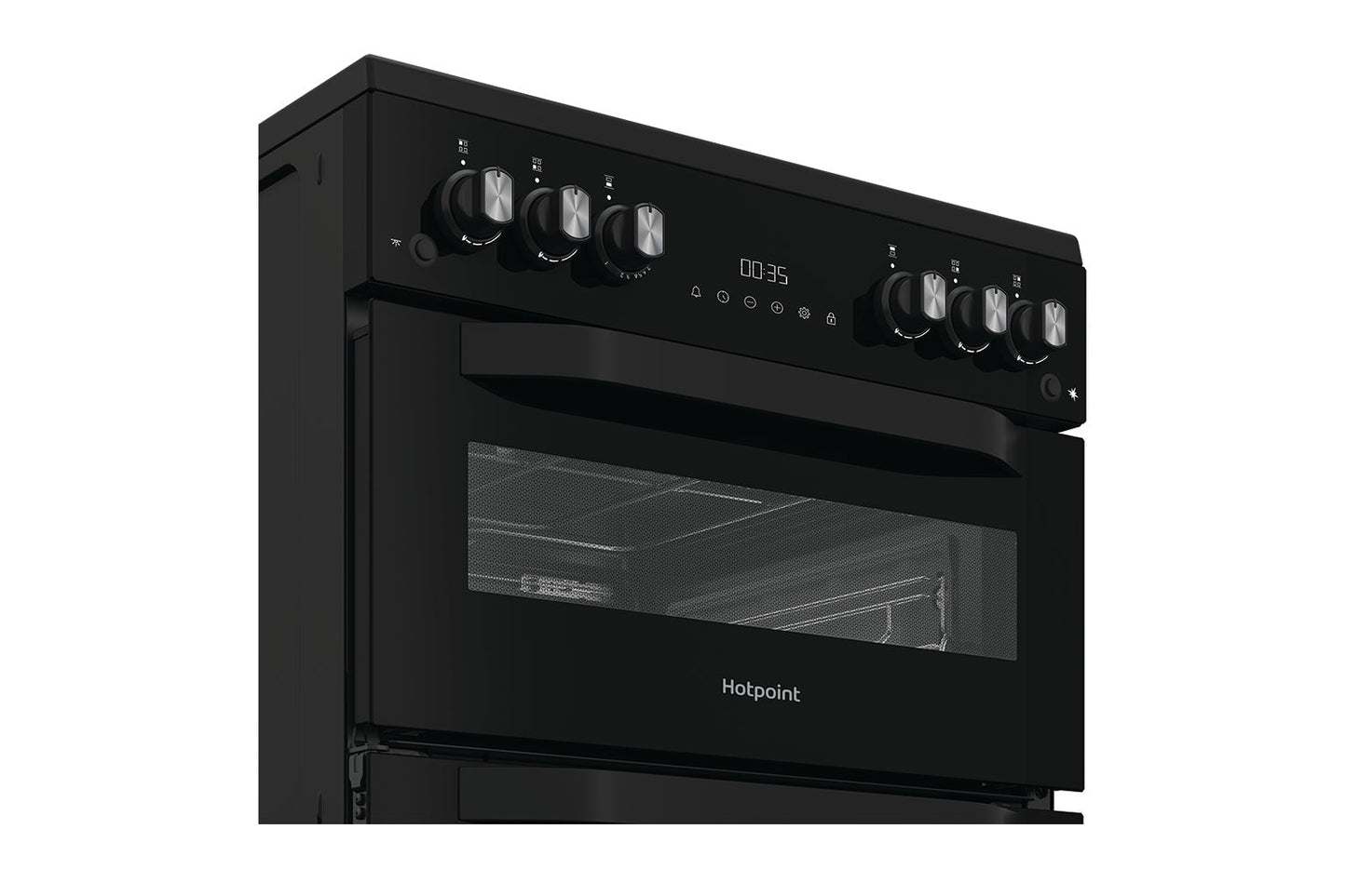 Hotpoint 60cm Freestanding Twin Cavity Gas Cooker | HTG6GDCB1 | Black