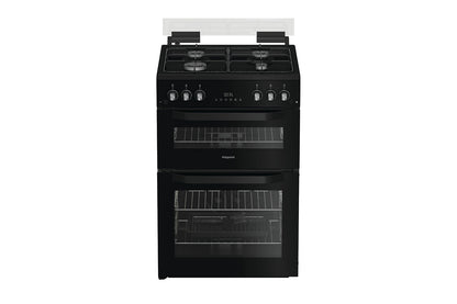 Hotpoint 60cm Freestanding Twin Cavity Gas Cooker | HTG6GDCB1 | Black