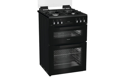 Hotpoint 60cm Freestanding Double Gas Cooker | HDG6GDCB1 | Black