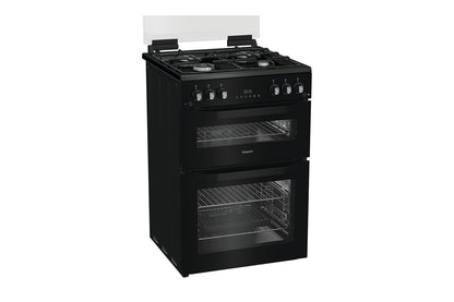 Hotpoint 60cm Freestanding Twin Cavity Gas Cooker | HTG6GDCB1 | Black