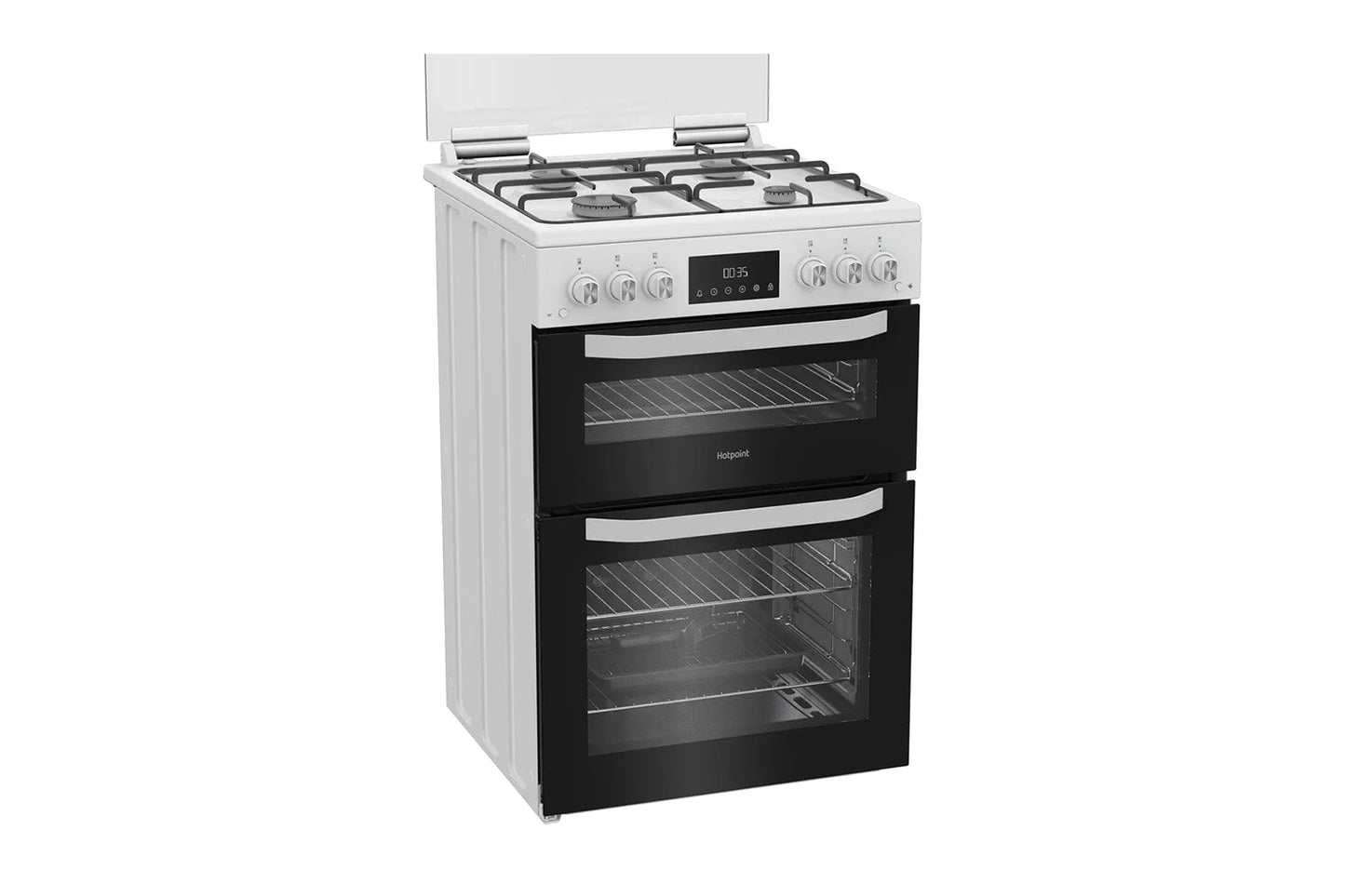 Hotpoint 60cm Double Oven Gas Cooker with Glass Lid | HTG6GDCW | White