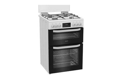 Hotpoint 60cm Double Oven Gas Cooker with Glass Lid | HTG6GDCW | White