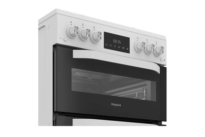 Hotpoint 60cm Double Oven Gas Cooker with Glass Lid | HTG6GDCW | White