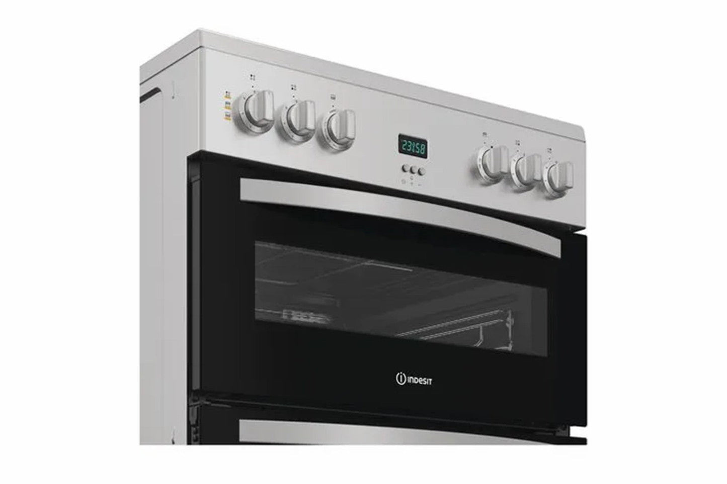 Indesit 60cm Freestanding Double Electric Cooker with Ceramic Hob | IDE6VDCS1