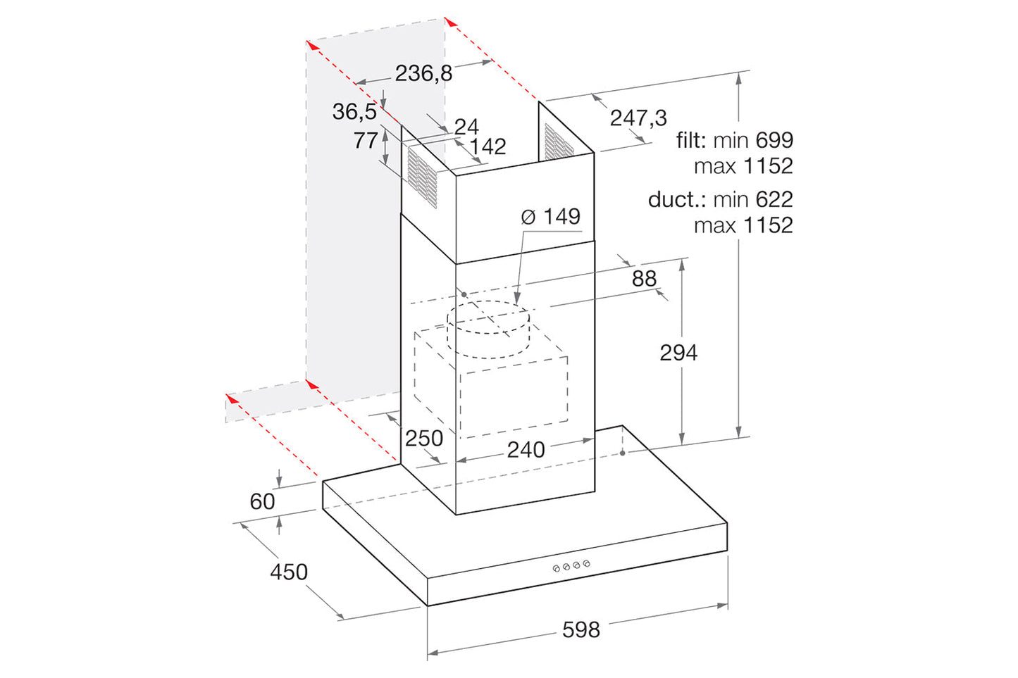 Indesit 60cm Wall Mounted Cooker Hood | IHBS65LMX