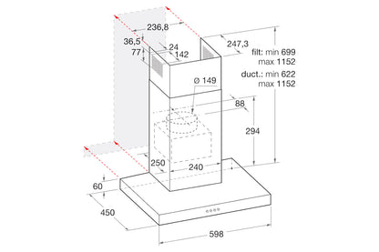 Indesit 60cm Wall Mounted Cooker Hood | IHBS65LMX