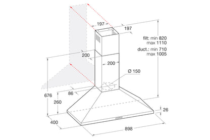 Indesit 90cm Chimney Cooker Hood | IHPC9.5LMX