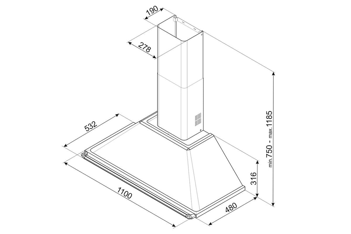 Smeg 110cm Victoria Chimney Cooker Hood | Cream