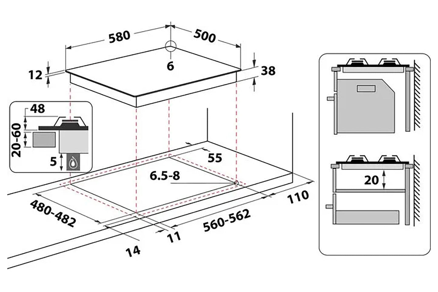 Indesit 58 cm Built-in Gas Hob | Stainless Steel