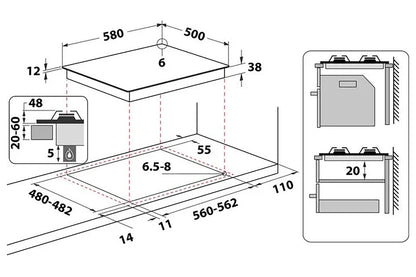 Indesit 58 cm Built-in Gas Hob | Stainless Steel