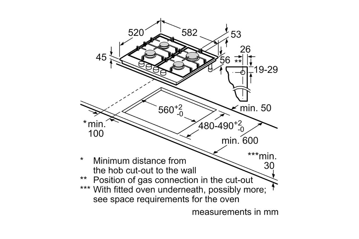 Bosch Series 6 60cm 4 Burner Gas Hob | PCP6A5I90 | Stainless Steel
