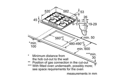 Bosch Series 6 60cm 4 Burner Gas Hob | PCP6A5I90 | Stainless Steel