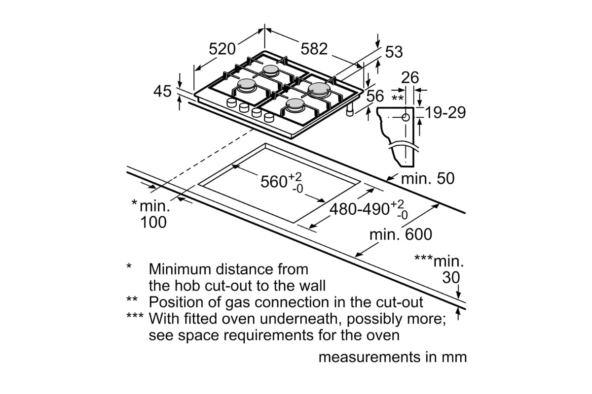 Bosch Series 6 60cm 4 Burner Gas Hob | PCP6A6I90 | Black