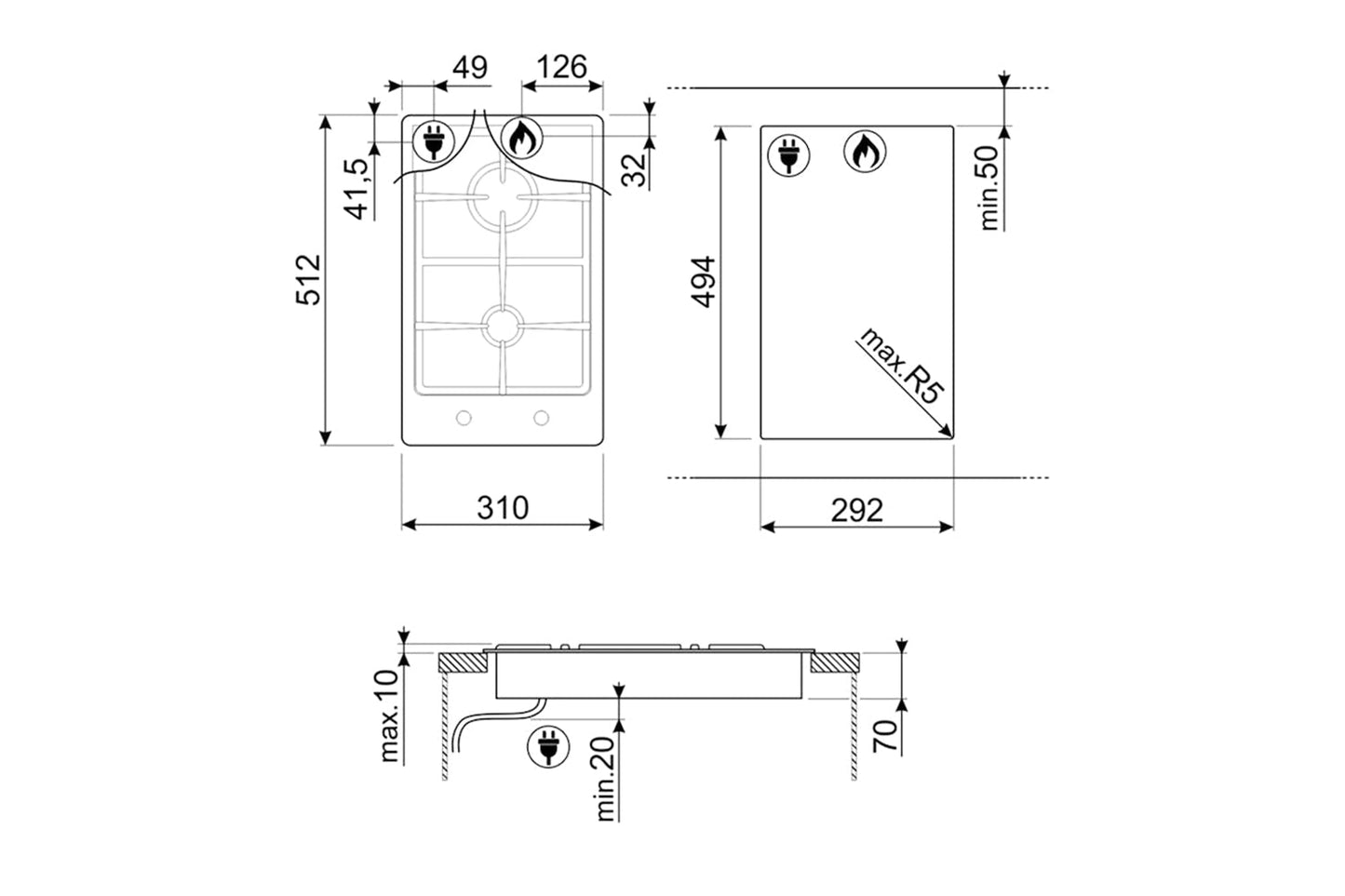 Smeg 31cm Classic Aesthetic Built-in Gas Hob | PGF32G | Stainless Steel