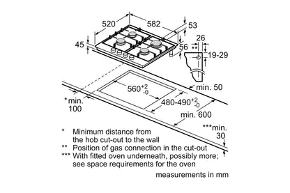 Bosch Series 4 60cm 4 Burner Gas Hob | PGP6B5K90 | Stainless Steel