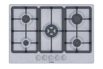 Bosch Series 4 75cm 5 Burner Gas Hob | PGQ7B5K90 | Stainless Steel