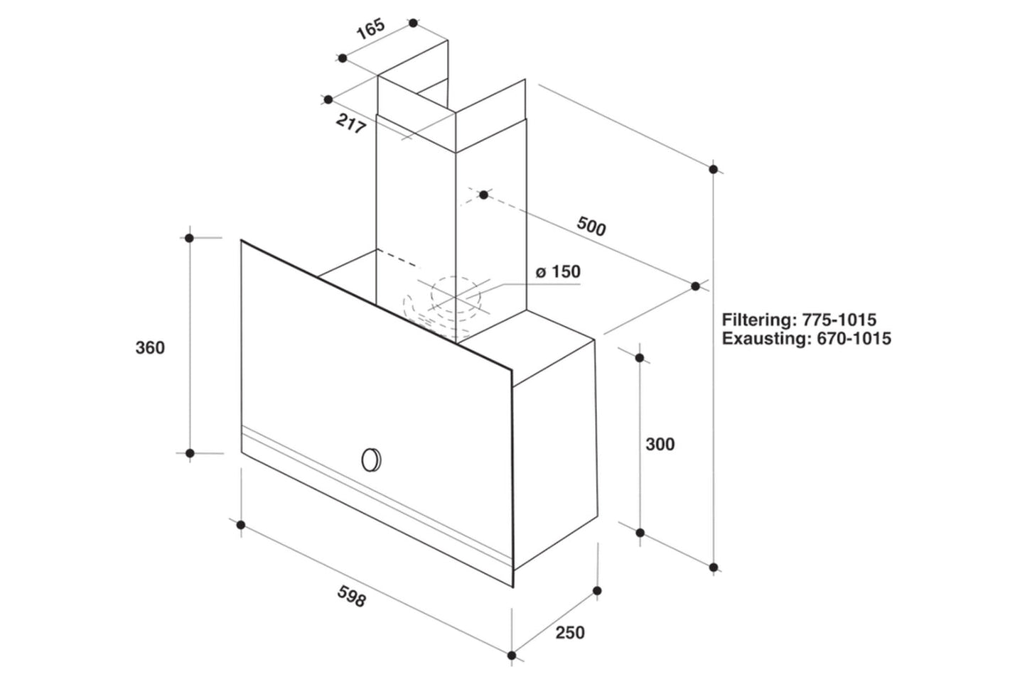 Hotpoint 60cm Wall Mounted Cooker Hood | PHVP62FLMK