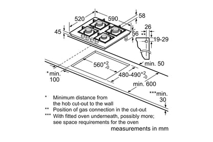 Bosch Series 4 60cm 4 Burner Gas Hob | PNP6B6K40 | Black