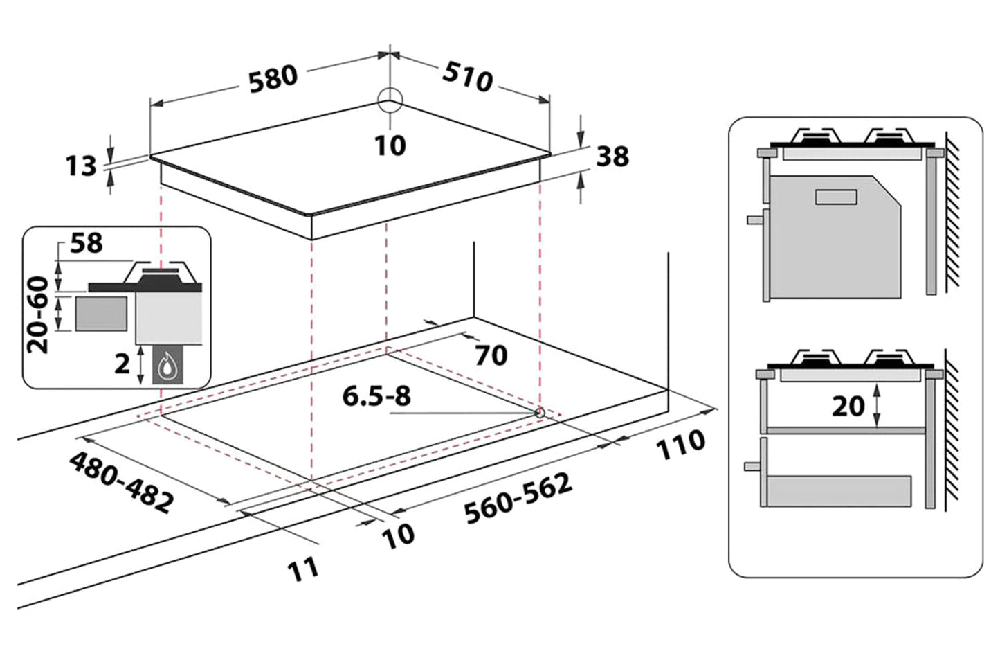 Hotpoint 60cm Built-in Gas Hob | PPH60GDFIXUK