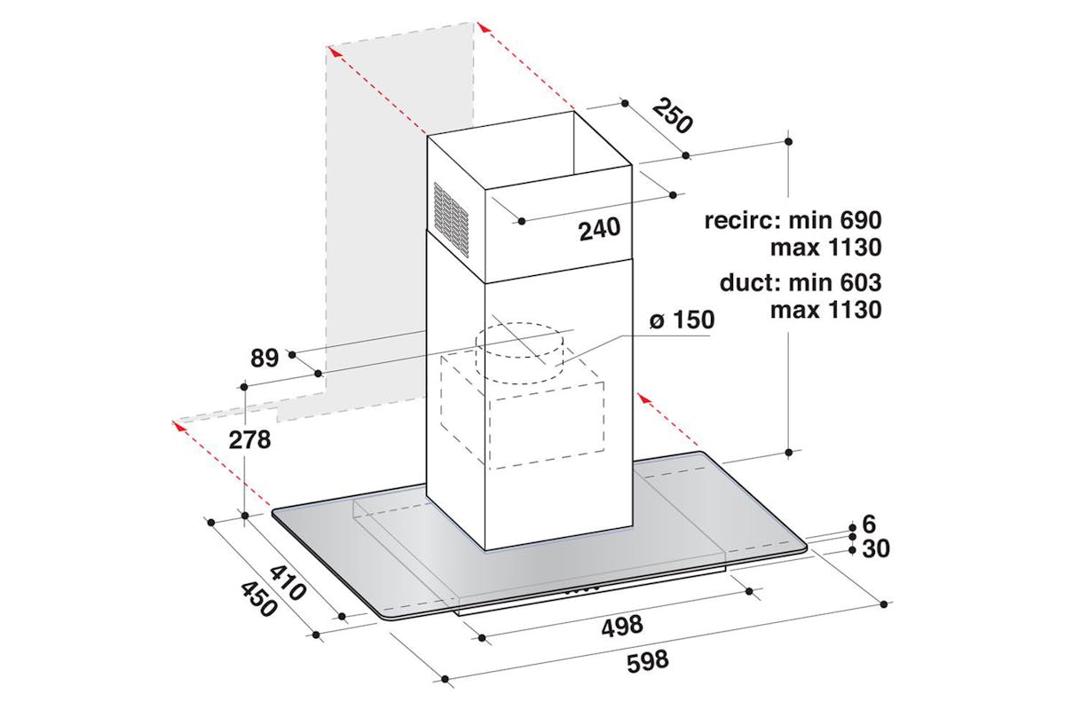 Whirlpool 60cm Wall Mounted Cooker Hood | WHFG64FLMX