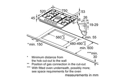 Neff N 70 75cm Built-in Gas Hob | T27CIQ8N0 | Stainless Steel