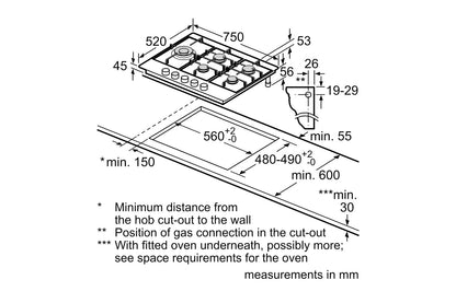 Neff N 70 75cm Built-in Gas Hob | T27CIS8N0 | Stainless Steel